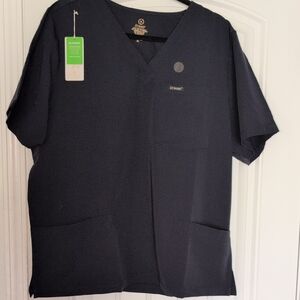 Organix Navy V-Neck Scrub Top with Logo Detail